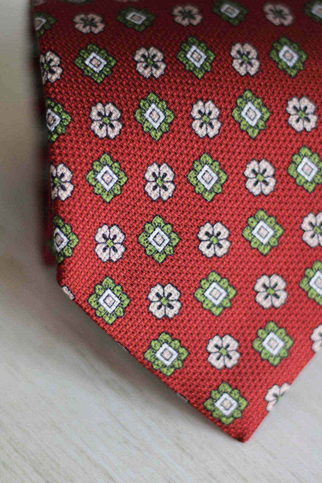 Burgundy Heron Silk Tie Daisy Bone Geometry Olive