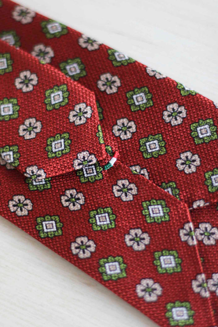 Burgundy Heron Silk Tie Daisy Bone Geometry Olive