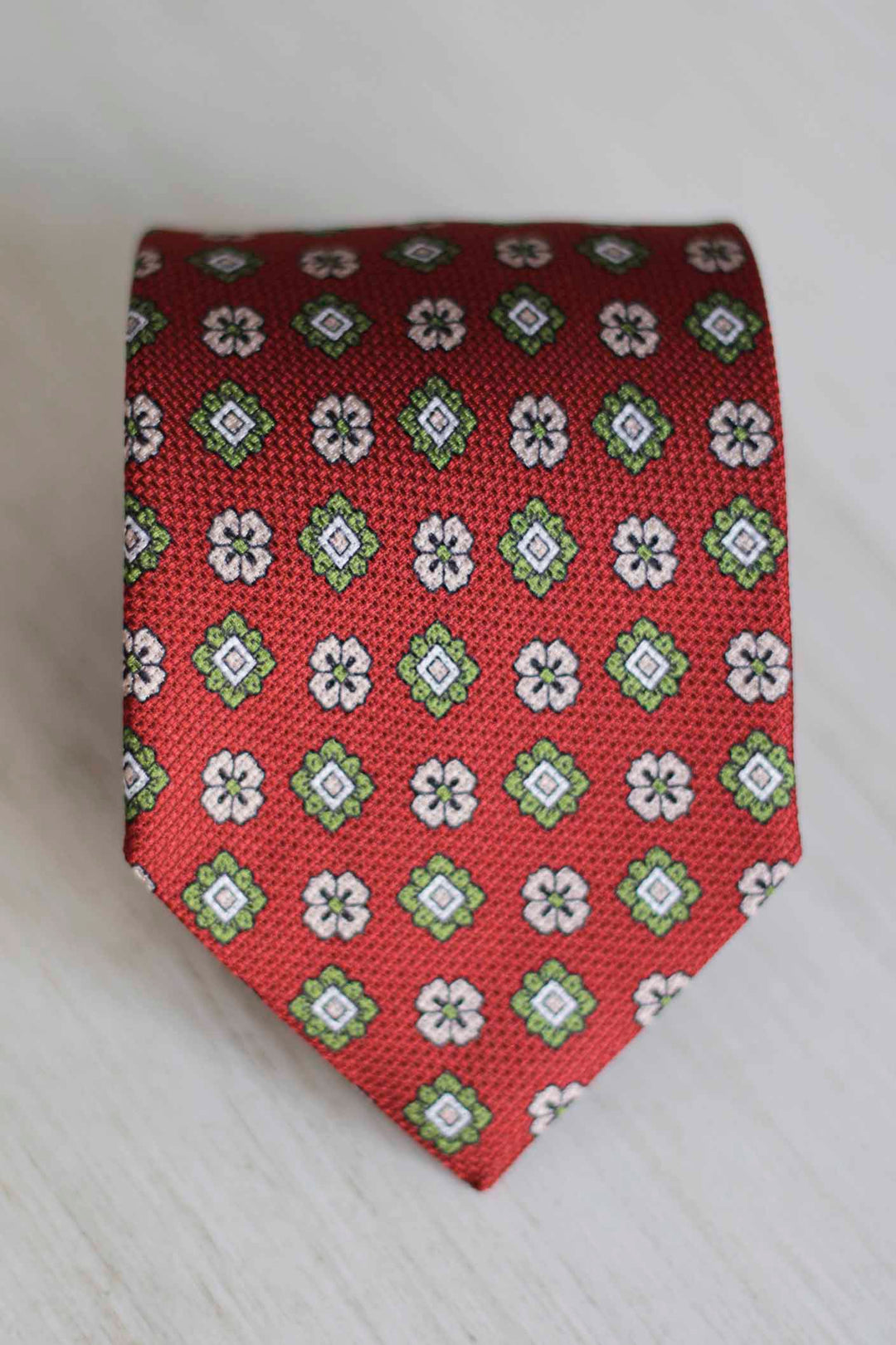 Burgundy Heron Silk Tie Daisy Bone Geometry Olive