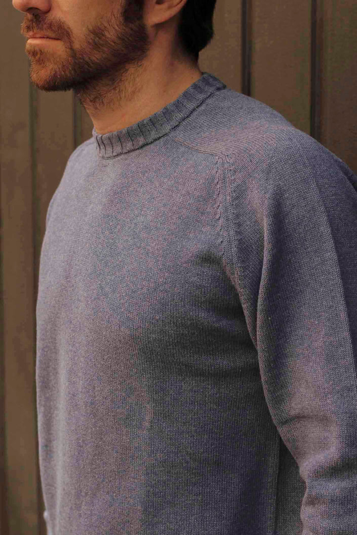 100% Cotton Horseshoe Neck Sweater Steel Blue