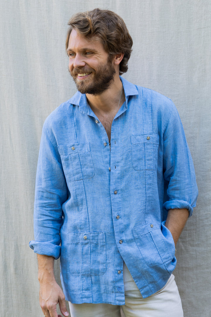 Guayabera Portofino Lino Azul