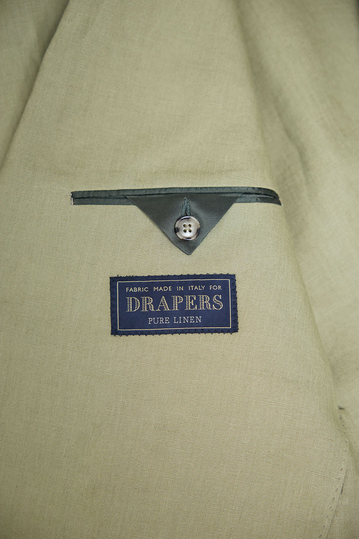 Light Olive Green Linen MTM Suit Bottled Spearhead Lapels 11 cm