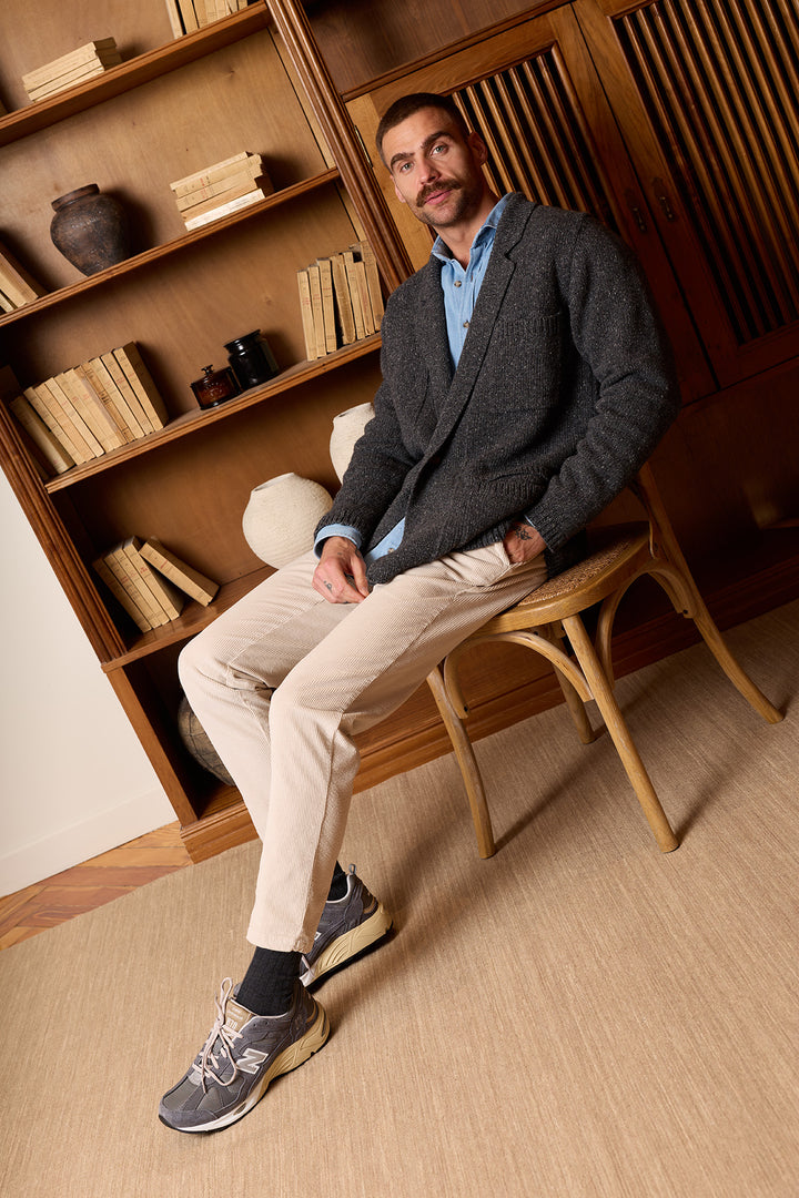 Cárdigan Lana Jaspeada Gris