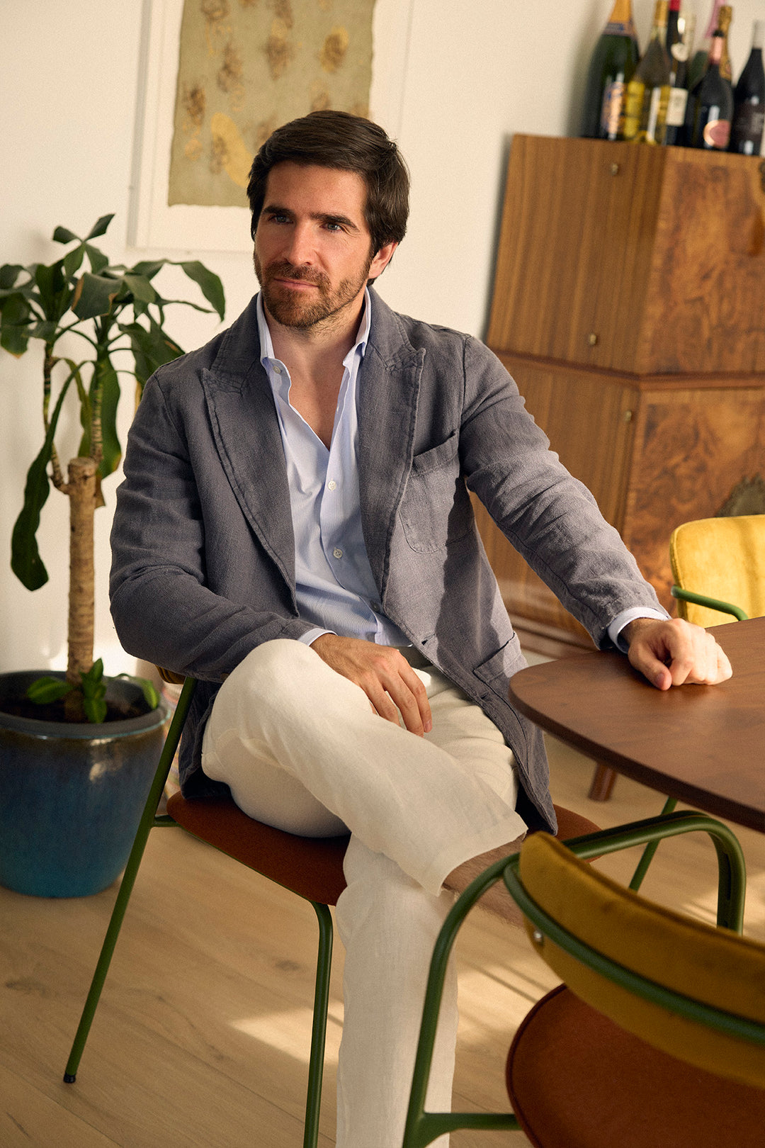 Blazer azul marinho de linho orgânico desestruturado