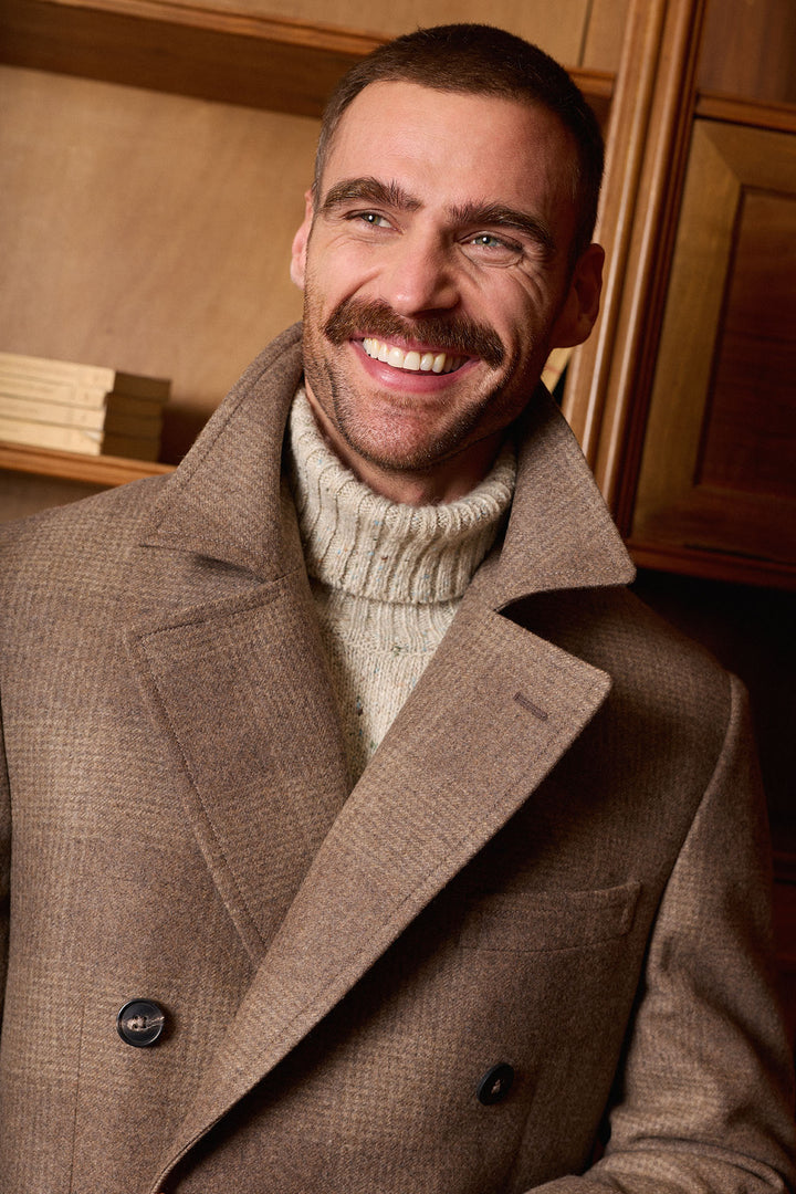 Casaco Príncipe de Gales bege de abotoamento duplo