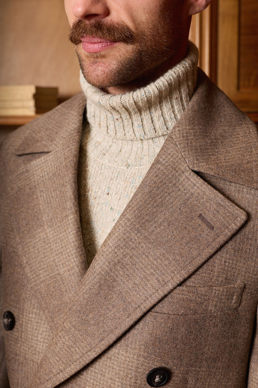 Casaco Príncipe de Gales bege de abotoamento duplo