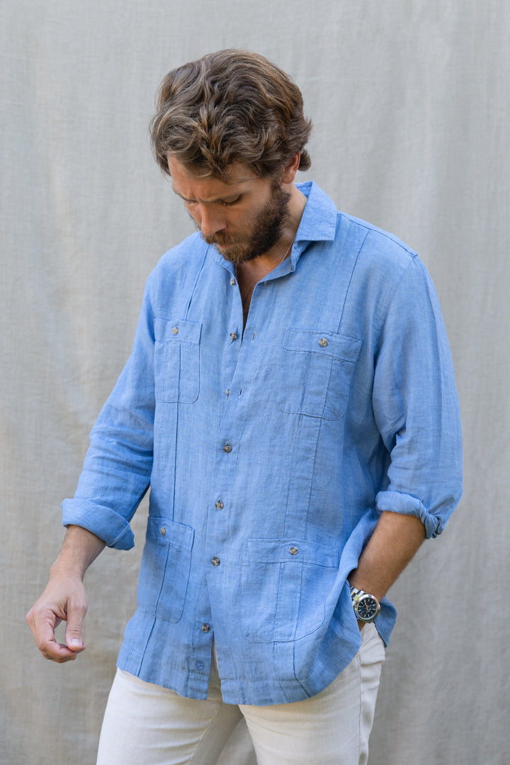 Guayabera Portofino Lino Azul