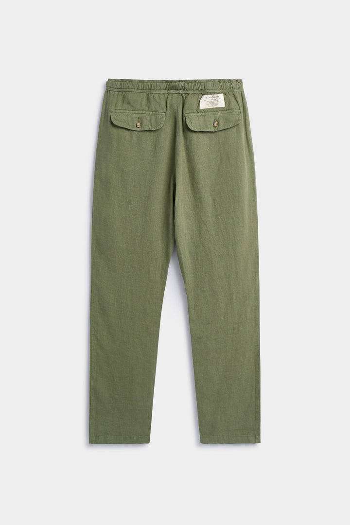 Calça de linho verde cáqui com cordão na cintura