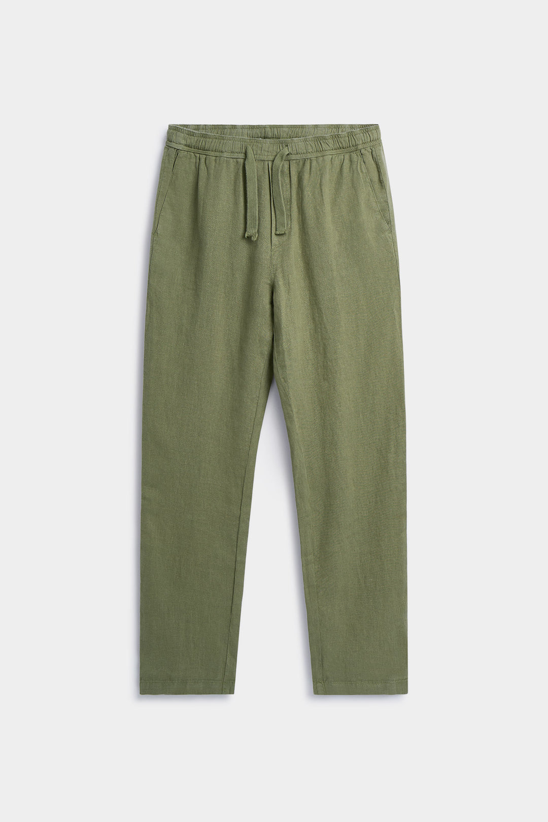 Calça de linho verde cáqui com cordão na cintura