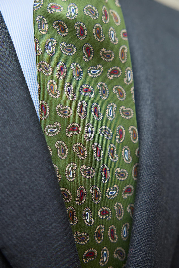 Corbata Napoli Seda Verde Amebas Obre, beige, Burdeos y Marino