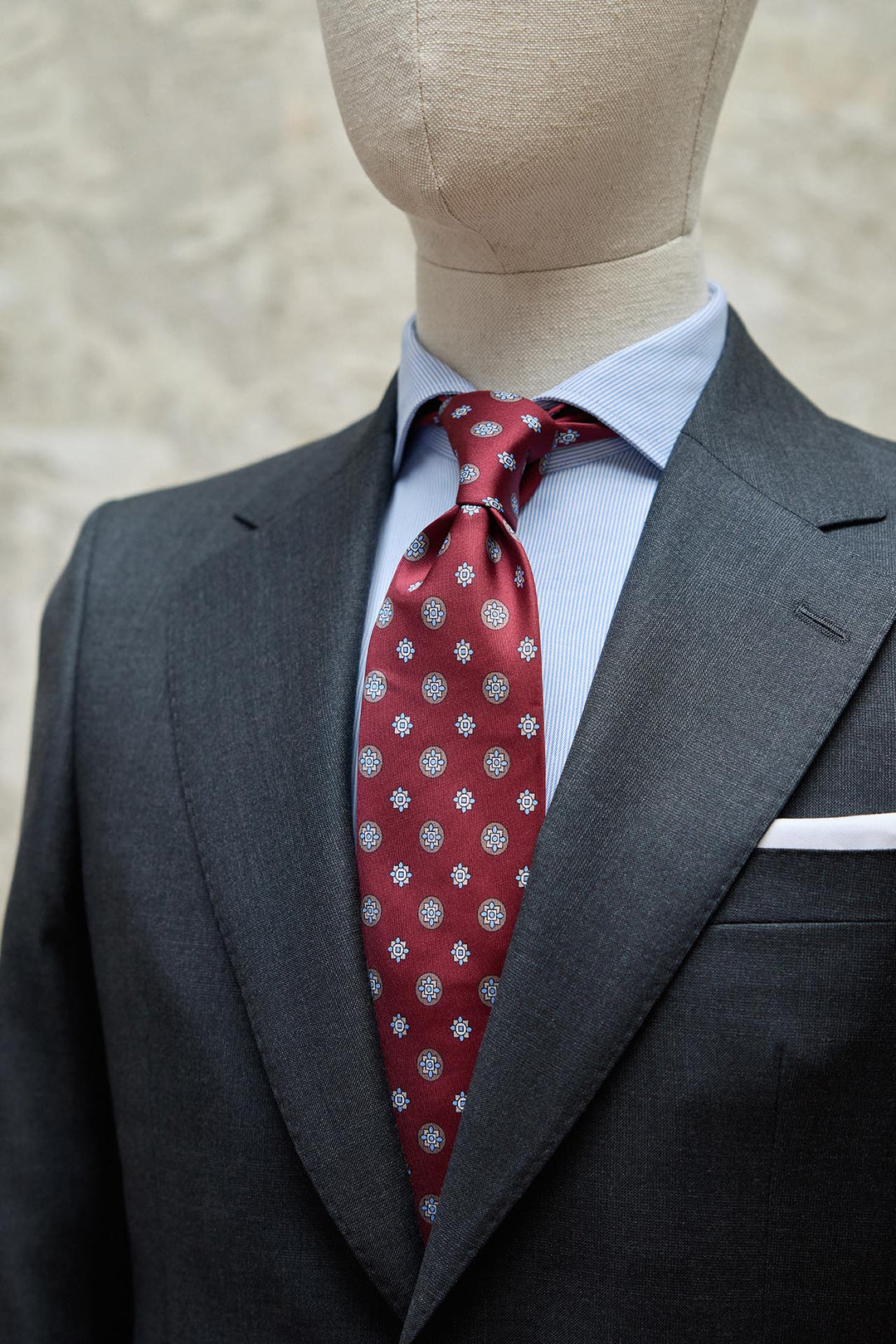 Napoli Red Silk Tie Mixed Circular Geometry Latte Tones