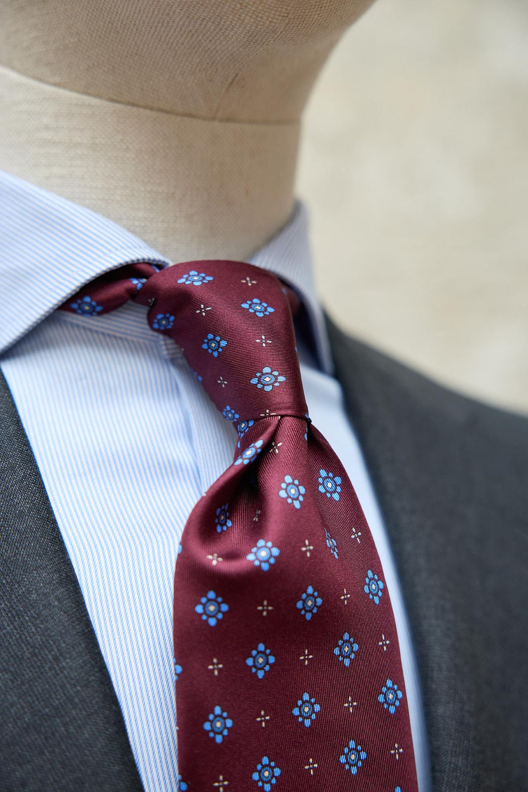 Napoli Burgundy Silk Tie Light Blue and White Geometry