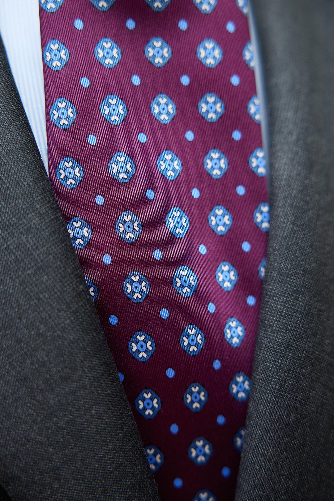 Napoli Silk Tie Burgundy Light Blue Geometry