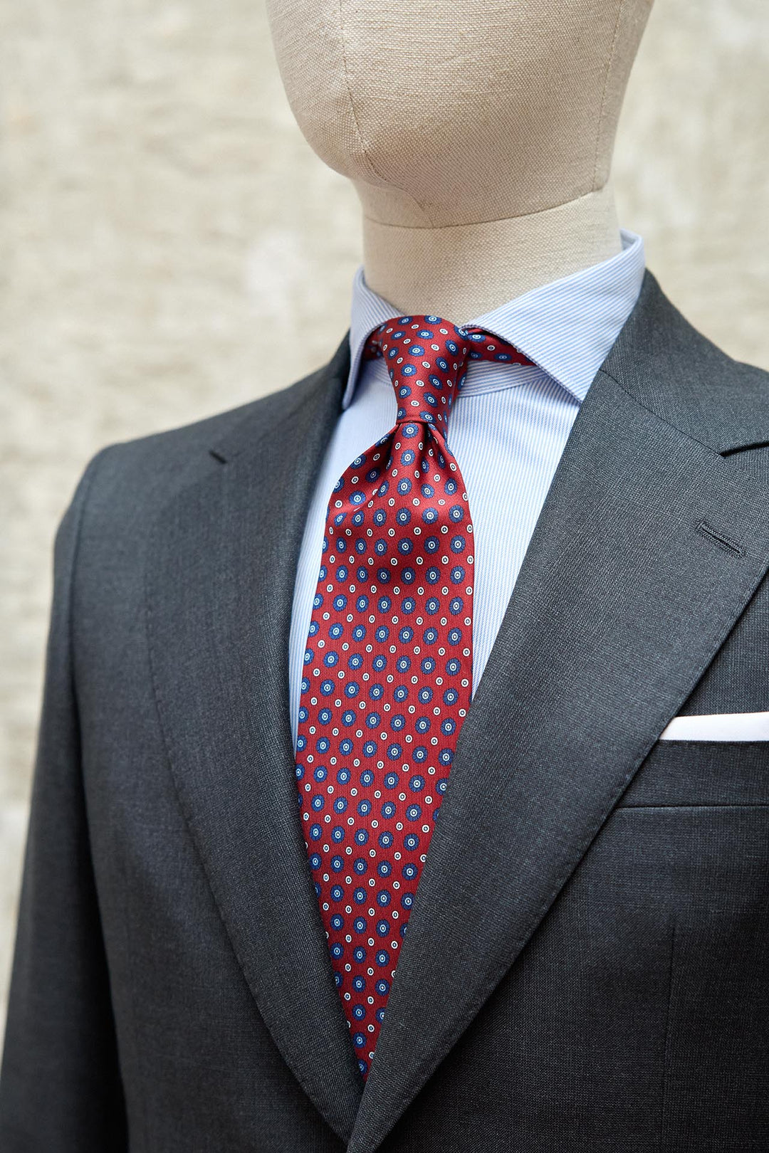 Napoli Silk Tie Burgundy Blue and White Daisies