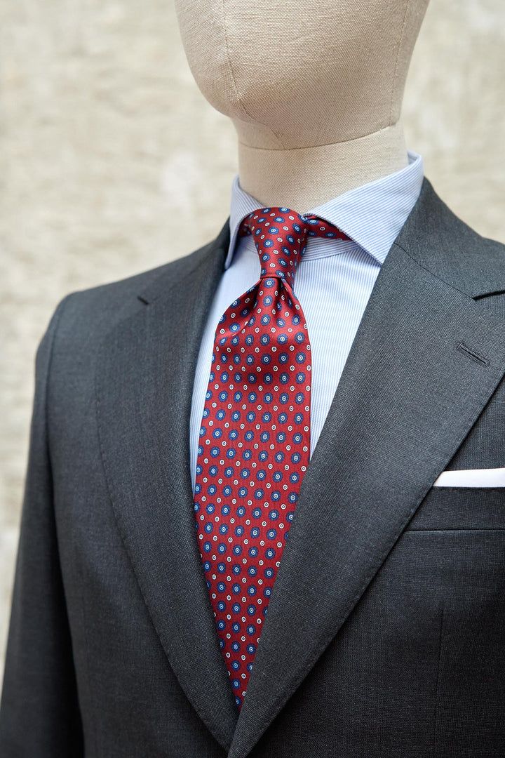 Napoli Silk Tie Burgundy Blue and White Daisies