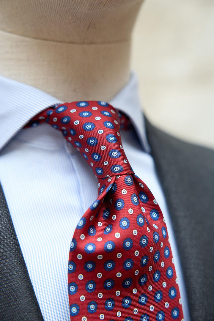 Napoli Silk Tie Burgundy Blue and White Daisies