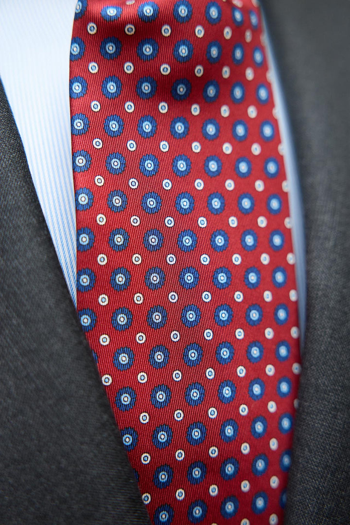 Napoli Silk Tie Burgundy Blue and White Daisies