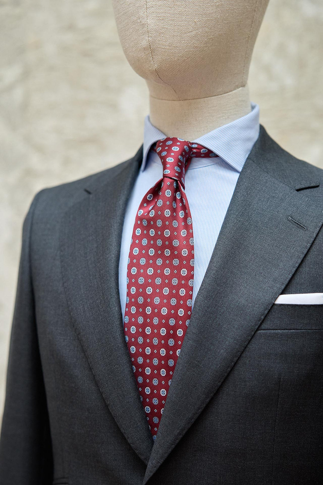 Napoli Red Silk Tie Geometry White Bone