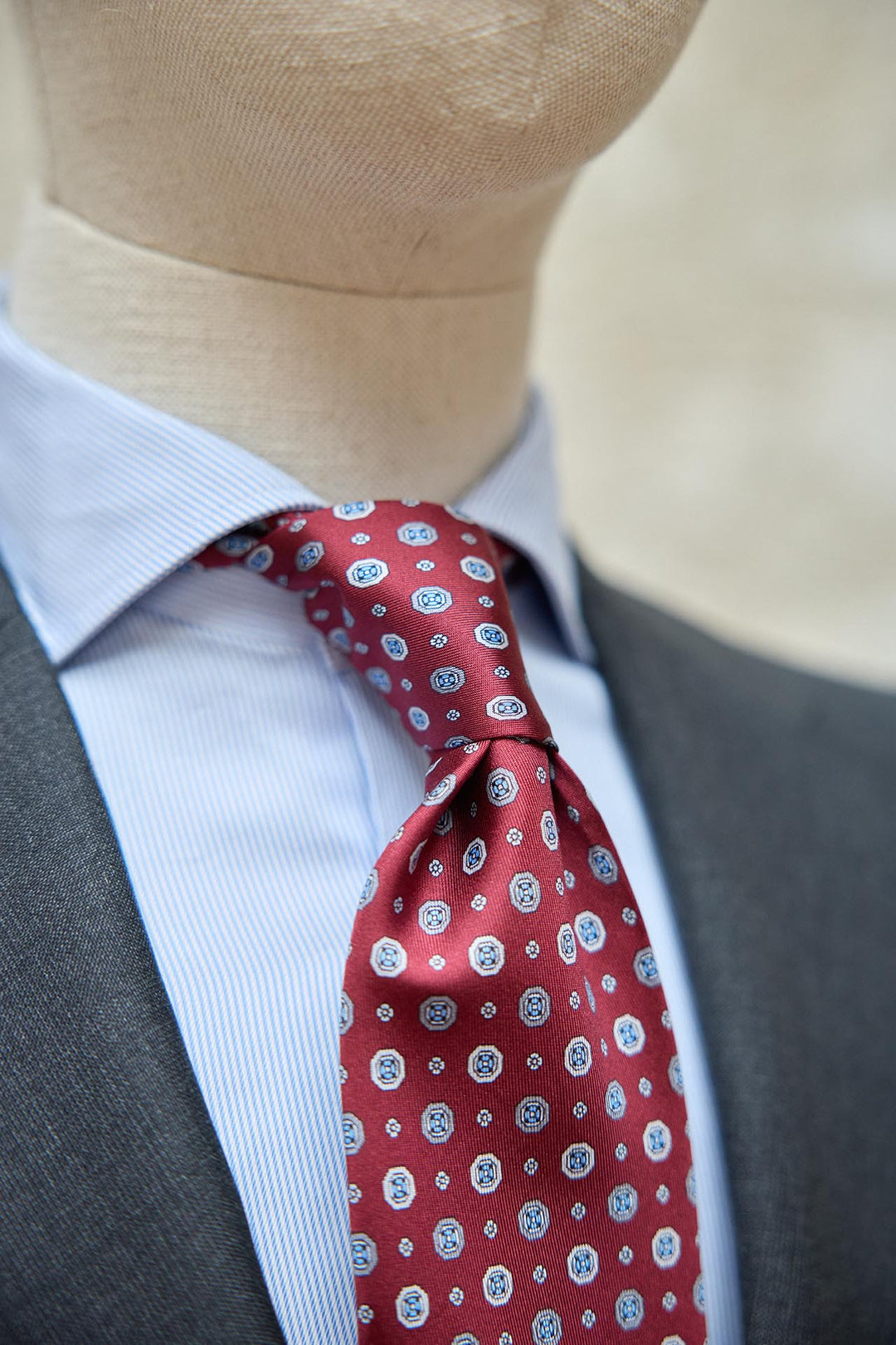 Napoli Red Silk Tie Geometry White Bone