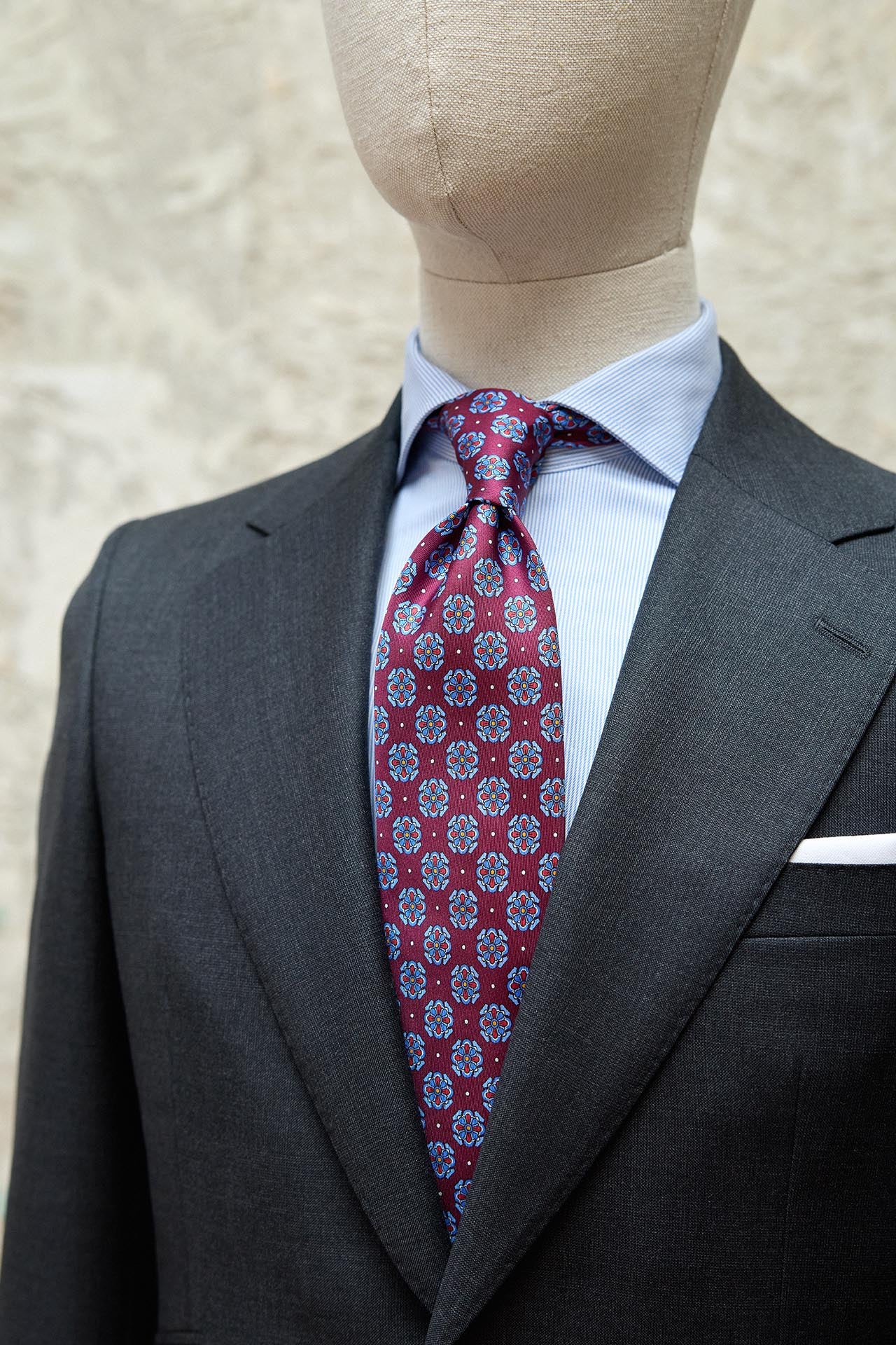 Old Jeffrey | Napoli Silk Tie Burgundy Geometry Rosette Sky Blue