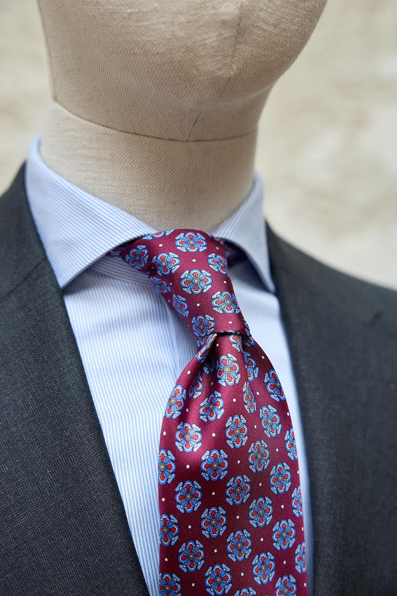 Old Jeffrey | Napoli Silk Tie Burgundy Geometry Rosette Sky Blue