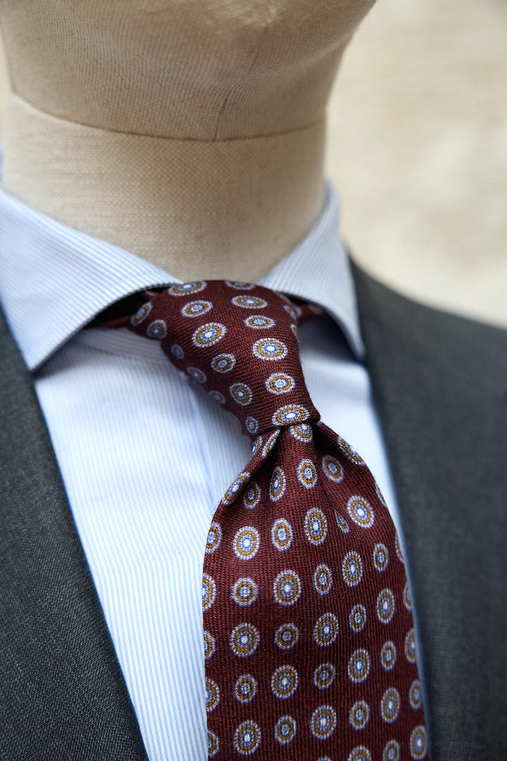 Napoli Burgundy Wool Tie with Off-White and Ochre Shields