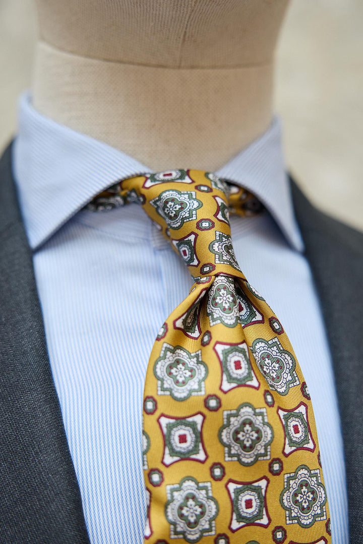 Napoli Silk Tie Dandelion Geometry XXL Burgundy Green and White