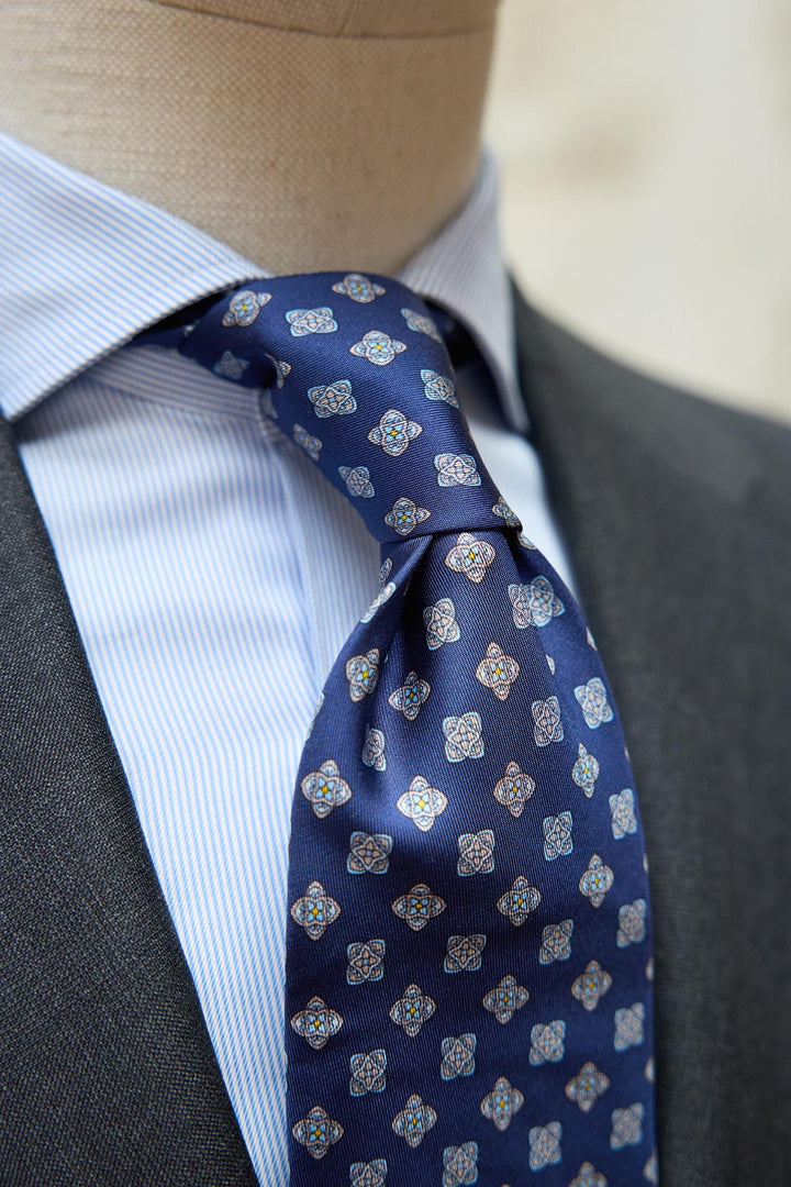 Napoli Silk Tie Navy Blue Lintels Light Blue and Gray Tones