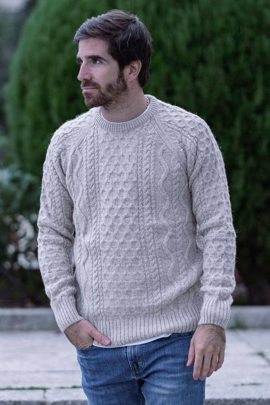 Aran Cable Knit Sweater White Bone Oversize