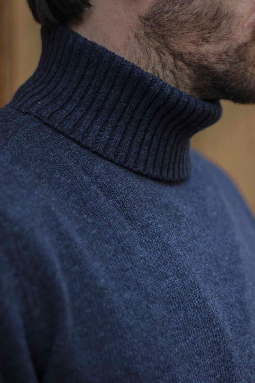 Blue Distressed Lambswool Turtleneck Sweater