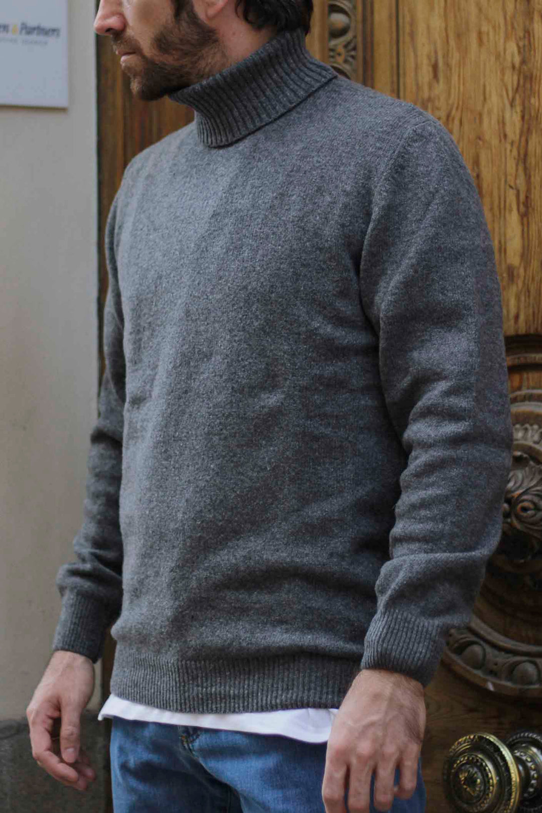 Charcoal Gray Lambswool Turtleneck Sweater
