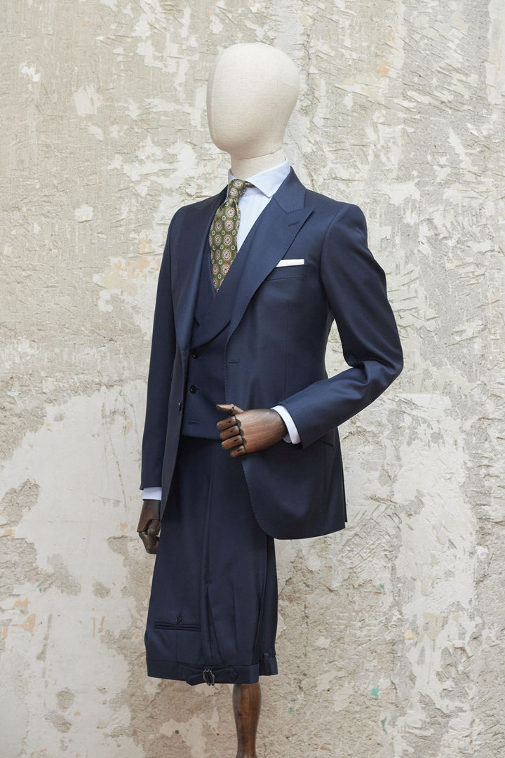 Dark Lead Blue 3 Piece Suit with 10.5 cm Spear Point Lapel