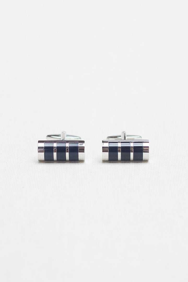 Blue and Silver Shiny Cylindrical Seal Cufflink