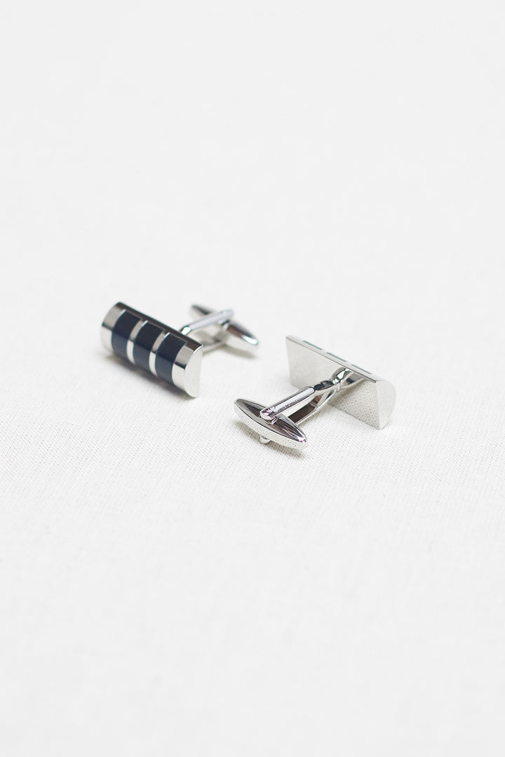 Blue and Silver Shiny Cylindrical Seal Cufflink