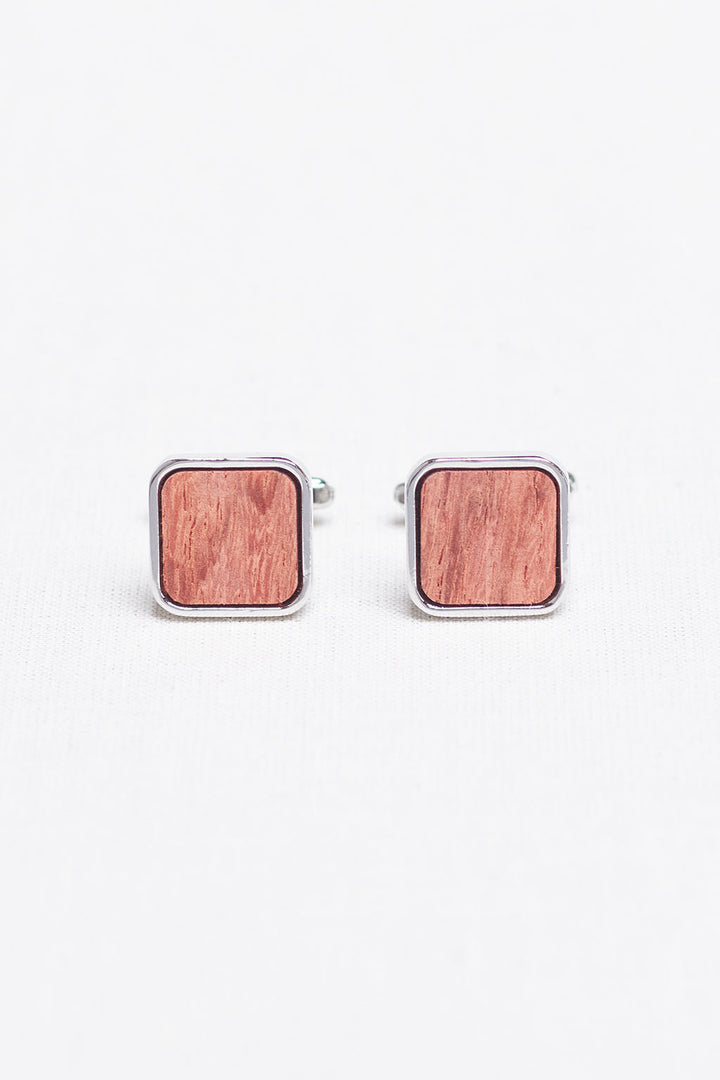 Silver Frame Cufflinks with Oak Wood Finish