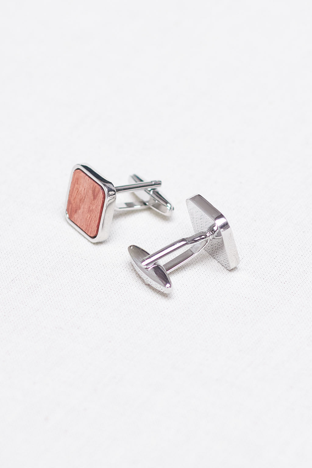 Silver Frame Cufflinks with Oak Wood Finish