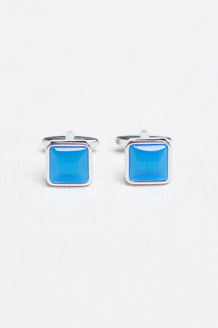 Silver Frame Cufflinks with Royal Blue Trim