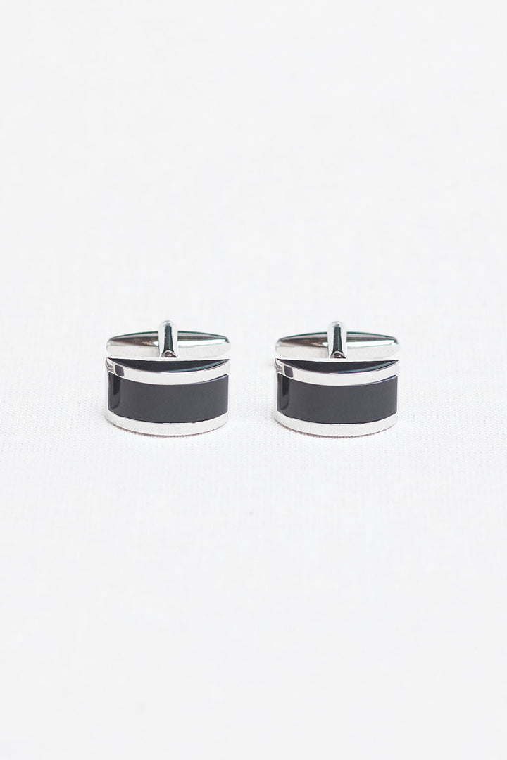 Silver Convex Stamp Cufflink with Black Finish