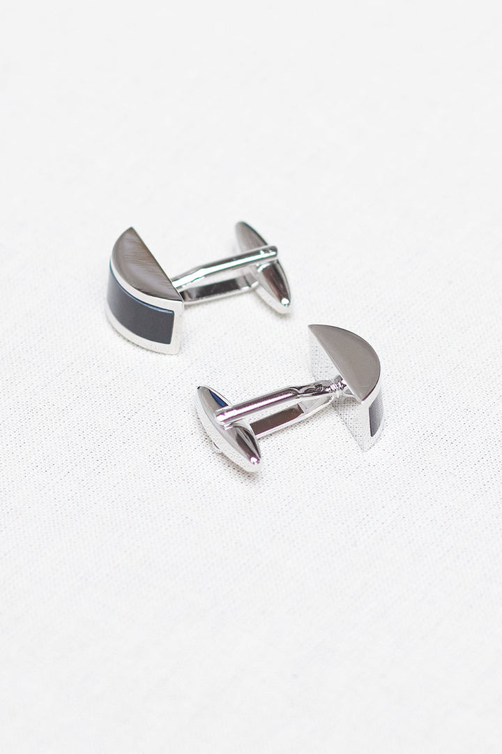 Silver Convex Stamp Cufflink with Black Finish