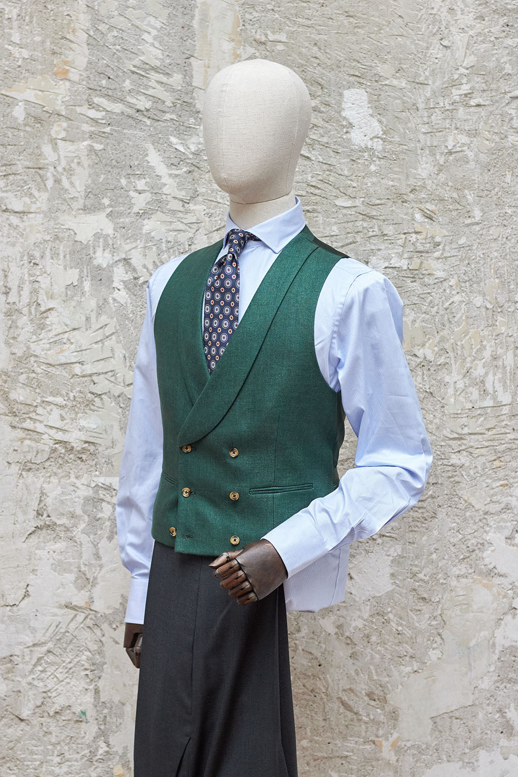 RTW Vest 100% Green Linen Grama Drapers Italy