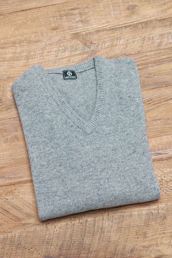 Light Gray Lambswool V-Neck Sweater 