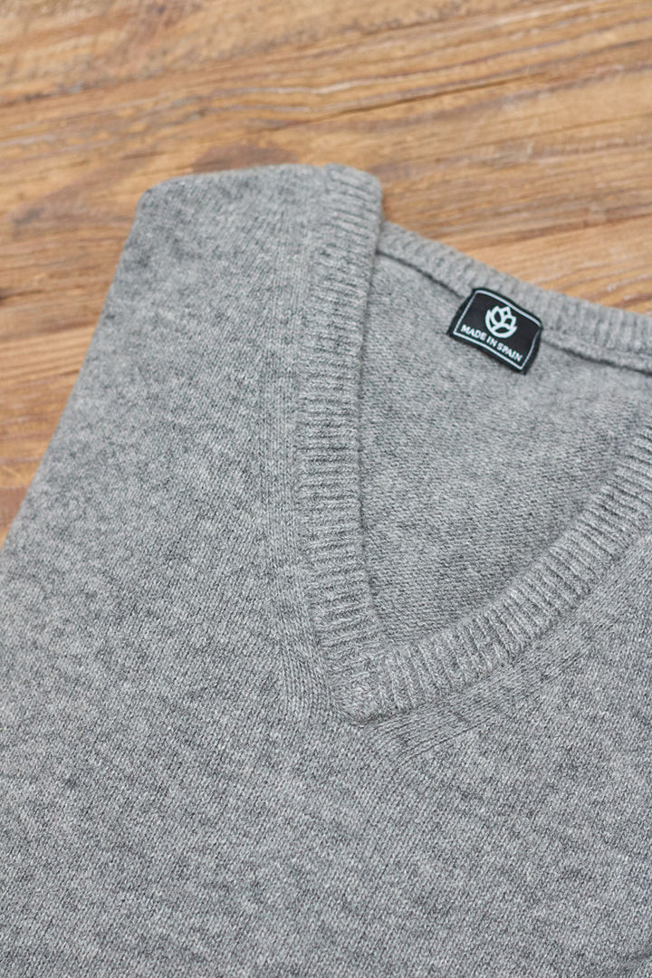 Light Gray Lambswool V-Neck Sweater 