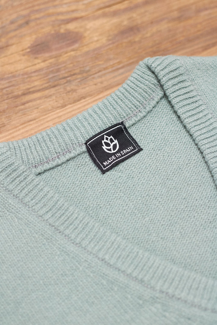 Water Green Lambswool V-Neck Sweater 