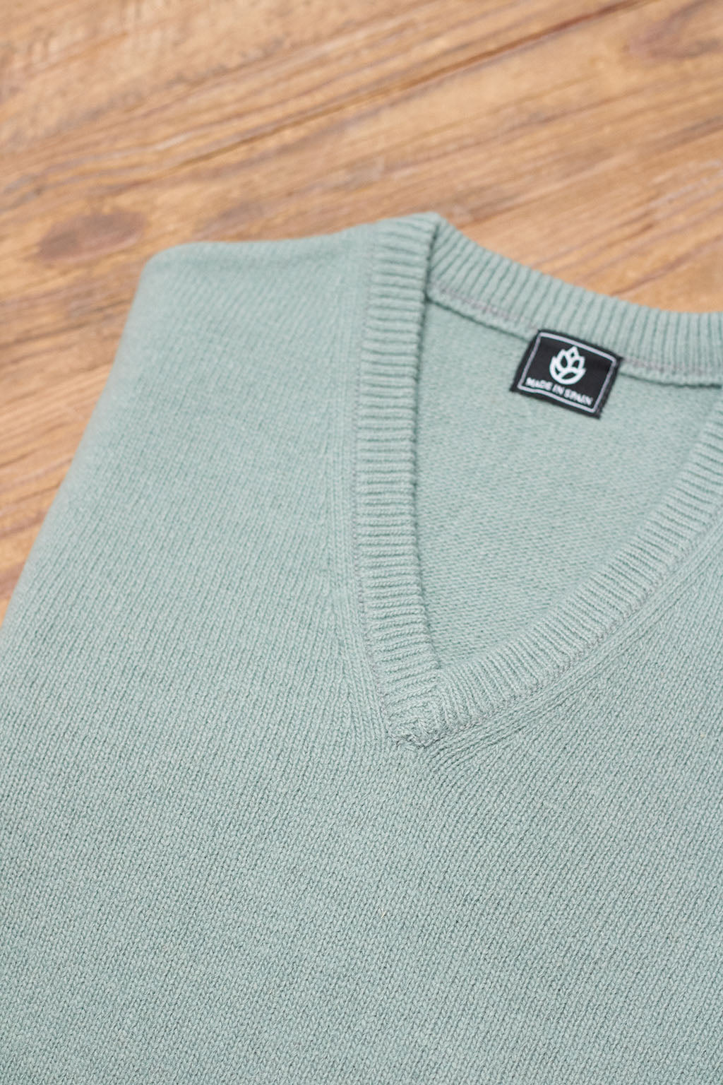 Water Green Lambswool V-Neck Sweater 