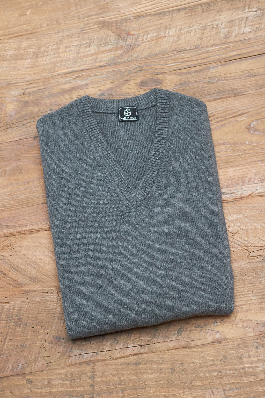 Jersey Cuello Pico Gris Marengo Lambswool