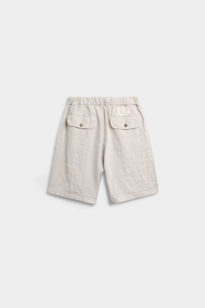 Bermuda Lino Cintura Cordón Blanco Hueso