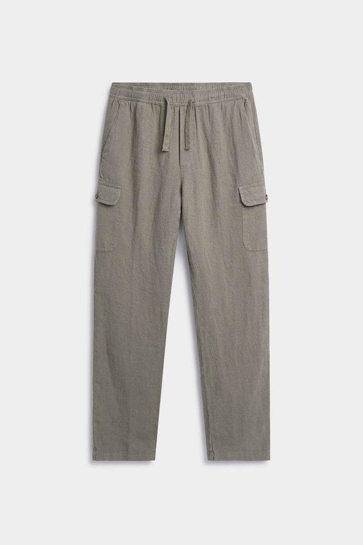 Calça cargo de linho verde com cordão na cintura