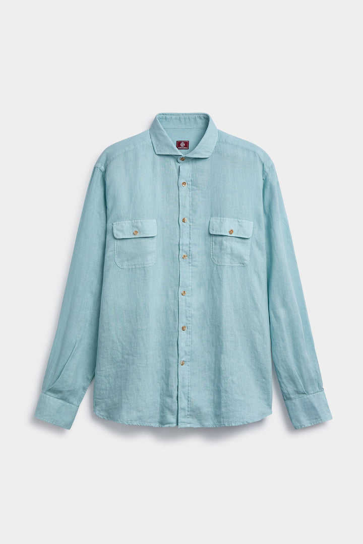 Linen shirt with 2 non-woven bags, aqua green