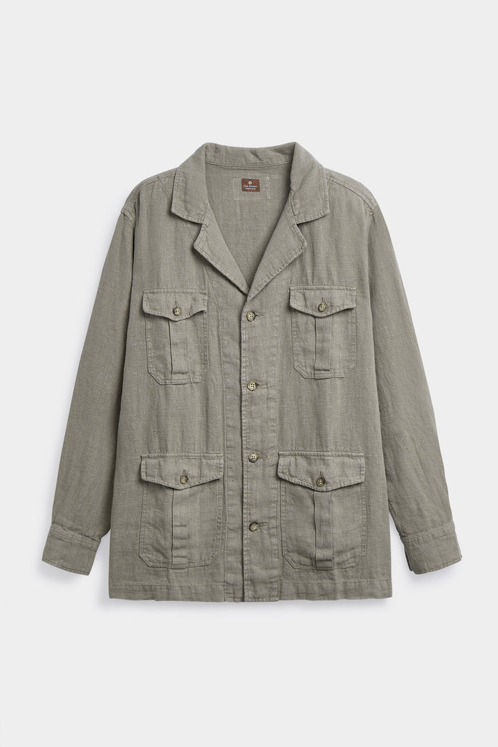 Camisa de linho com gola havaiana verde