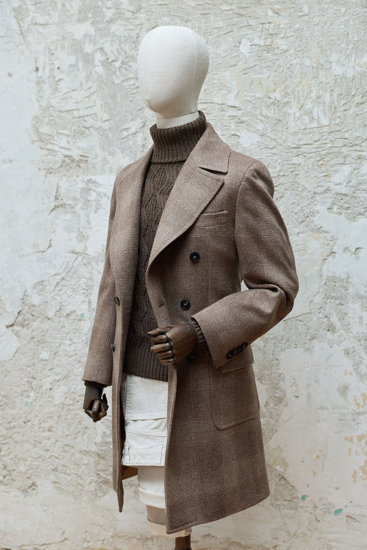 Abrigo Cruzado Príncipe de Gales Beige